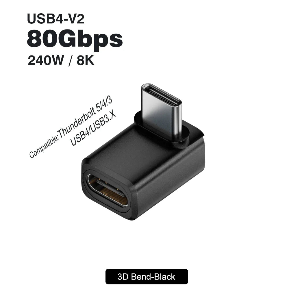 USB4 V2 90 Degree USB-C Angle Adapter | 80Gbps Thunderbolt 5/4/3 Elbow Connector