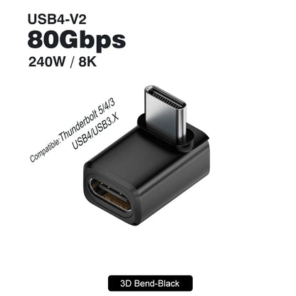 USB4 V2 90 Degree USB-C Angle Adapter | 80Gbps Thunderbolt 5/4/3 Elbow Connector