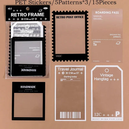 Journamm 15pcs Transparent PET Frame Stickers for Junk Journal | Vintage Scrapbooking Collage