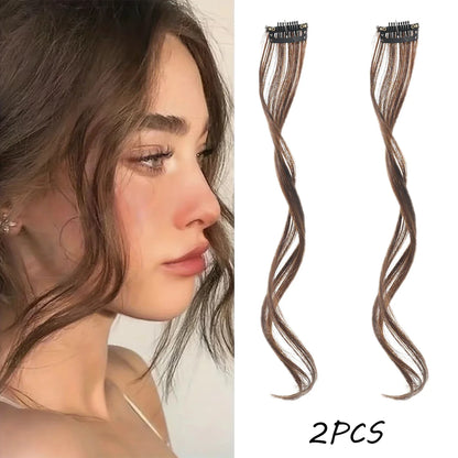 2PC Curly Bangs Clip-On Hair Extensions | Wavy Side Fringe with Invisible Clips