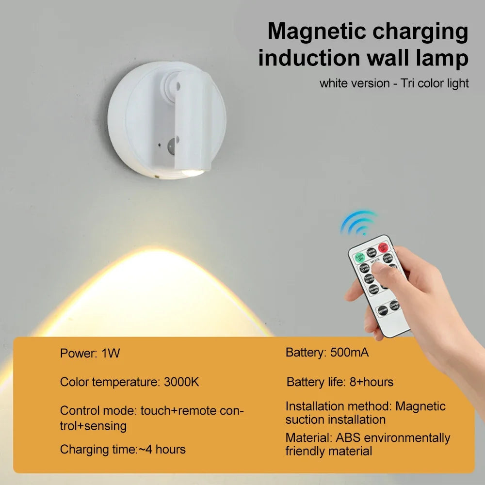 RGB Night Light | Magnetic Base USB Rechargeable LED Wall Lamp with Touch Switch