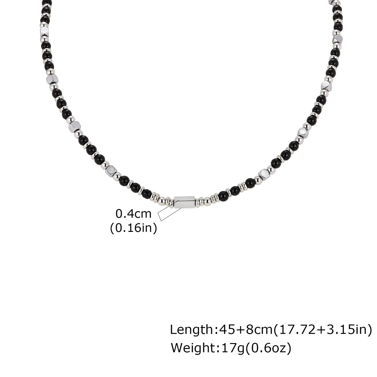 Trendy Men's Natural Stone Beaded Necklace | Classic Stainless Steel Metal Bead Choker