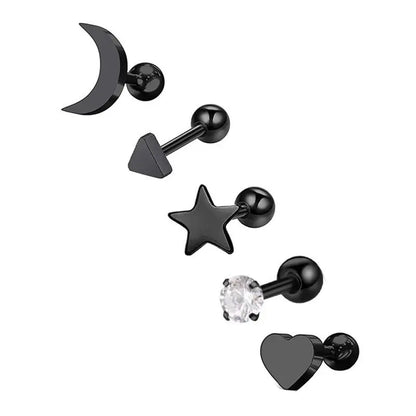 5PCS Heart Tragus Piercing Stud Earring Set | Small Lobe Stud Earrings Cartilage Piercing Helix Jewelry Barbell Stud Piercing Lot