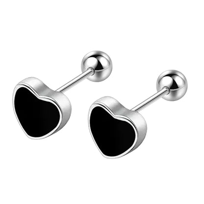 925 Sterling Silver Black Heart Star Stud Earrings | Small Round Earrings for Women
