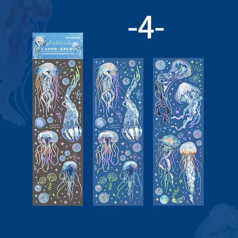 Jellyfish Theme PET Waterproof Stickers | Vintage Ocean Art for Scrapbooking