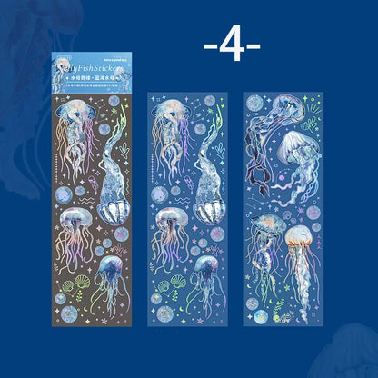 Jellyfish Theme PET Waterproof Stickers | Vintage Ocean Art for Scrapbooking