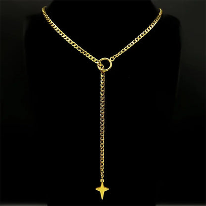 Heart O-ring Long Chain | Stainless Steel Punk Rock Y-Necklace for Men and Women
