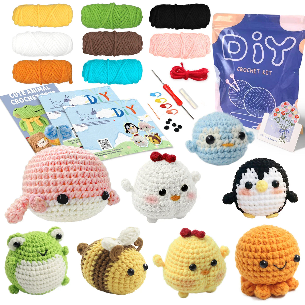 Animal sery Crochet Kit for Beginners Crochet Starter SET ,DIY Crochet Kit For Beginners,Crocheting Knitting Kit Step-by-Step