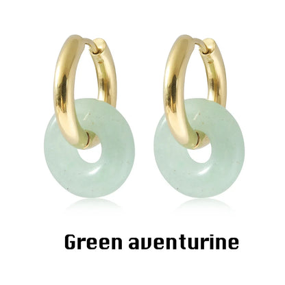 Natural Stone Double Hoop Earrings | Crystal Circle Dangle Drops for Women