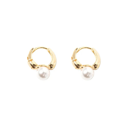 ANENJERY Imitation Pearl Hoop Earrings | Round Cubic Zirconia Jewelry for Women