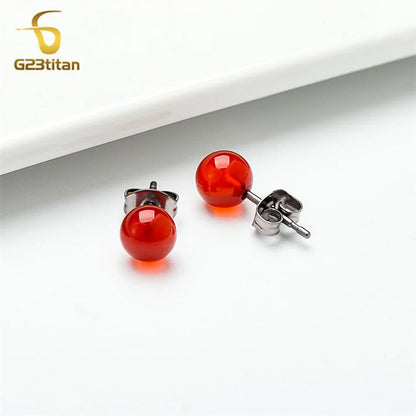 Red Carnelian Titanium Stud Earrings | Hypoallergenic Piercing Jewelry Gift