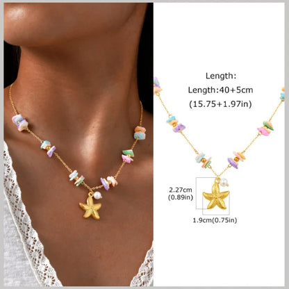 18k Gold Plated Pearl Shell Starfish Necklace | Summer Beach Jewelry for Women