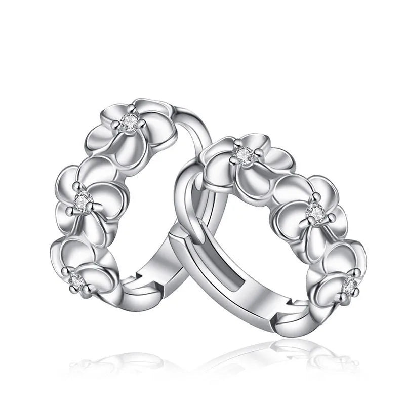 925 Sterling Silver Small Flower Hoop Earrings | Cute Romantic Charm Jewelry for Women