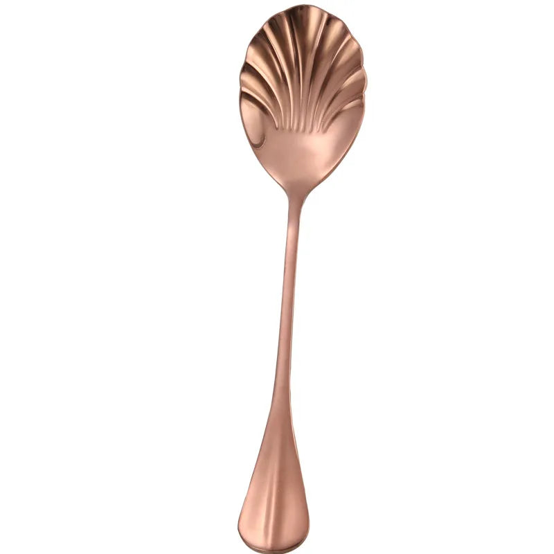 Shell Shape Stainless Steel Spoon with Long Handle | Dessert Spoon and Ice Cream Scoop