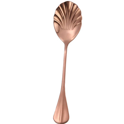 Shell Shape Stainless Steel Spoon with Long Handle | Dessert Spoon and Ice Cream Scoop