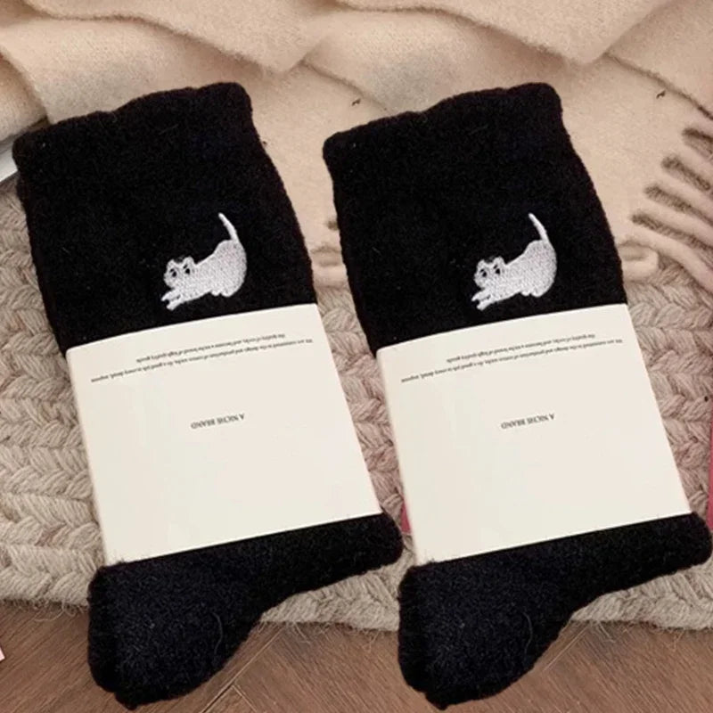 3Pairs Premium Feel Cute Cat Cozy Hairy Mink Velvet Socks Autumn Winter Hosiery Thickened Plush Warm Sleep Home Fluffy Socks