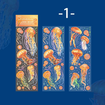 Jellyfish Theme PET Waterproof Stickers | Vintage Ocean Art for Scrapbooking