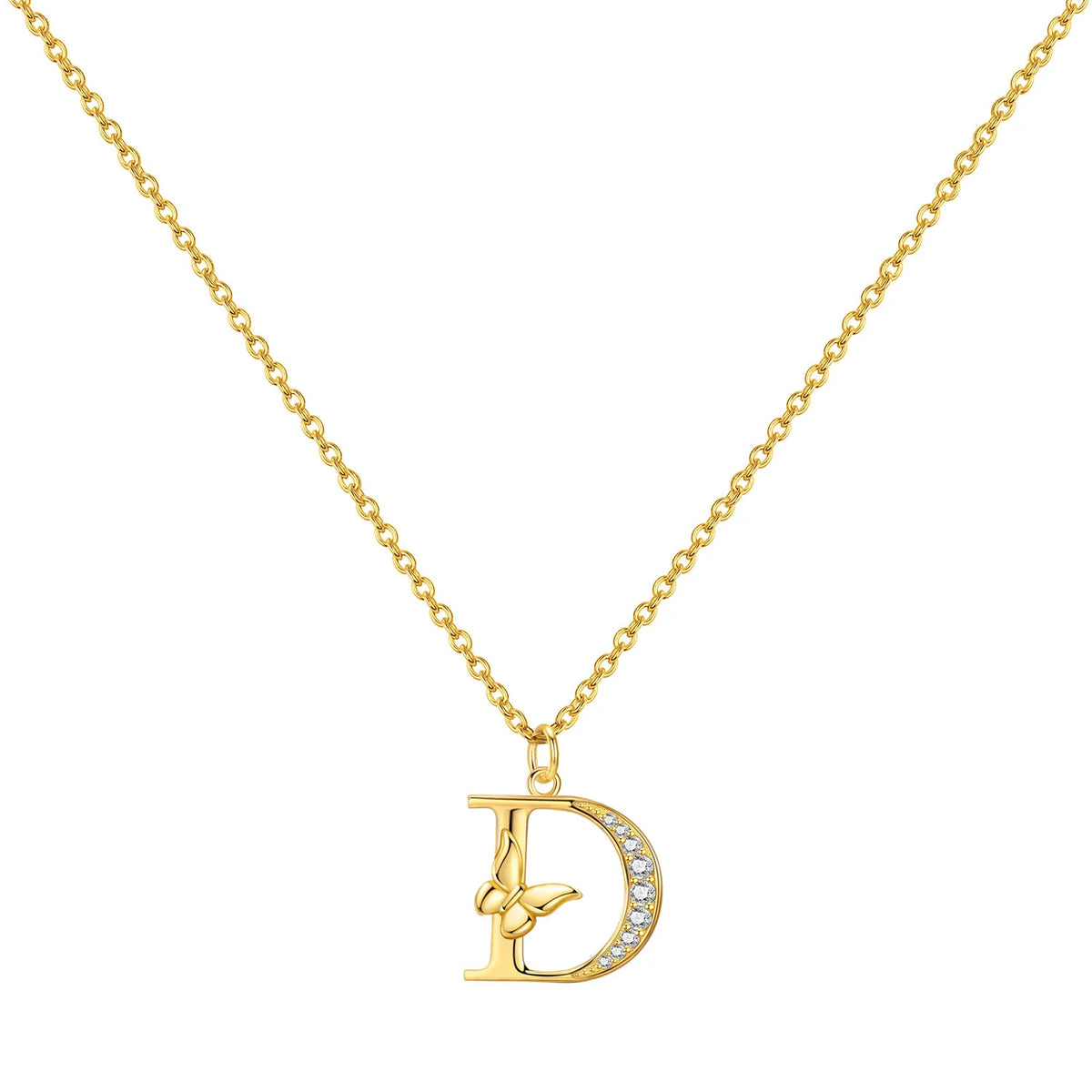 925 Sterling Silver Butterfly Initial Necklace | 26 Letter Y-Shaped Pendant for Women