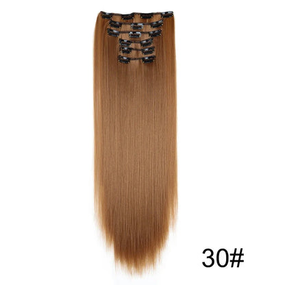 Synthetic 24 Inch Clip In Hair Extensions | Long Straight Blonde Black Heat Resistant Daily Use
