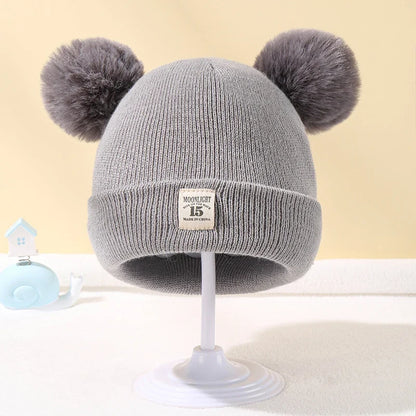 Autumn Winter Baby Warm Knitted Hats With Pom Kids Knit Beanie Hat Solid Color Children Hat For Boys Girls Accessories