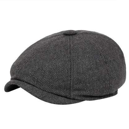 Retro Men’s Newsboy Cap – Classic Herringbone Octagonal Hat, British Style Flat Cap for Autumn & Winter, Vintage Painter Beret