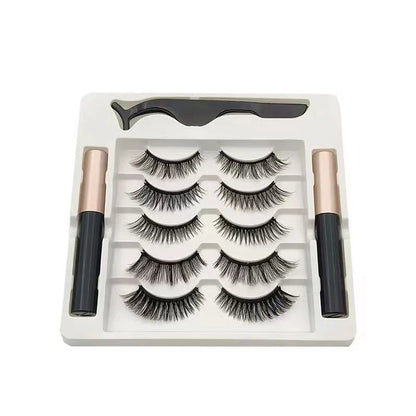 5 Pairs Magnetic Eyelashes Set with Eyeliner and Tweezers | 3D Natural False Lashes