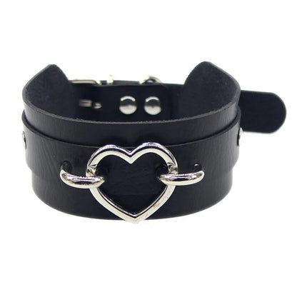 Gothic Bat Heart Lock Punk Choker | Black Leather Collar Necklace