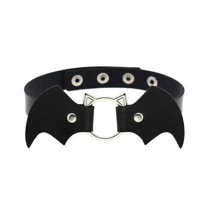 Gothic Bat Heart Lock Punk Choker | Black Leather Collar Necklace