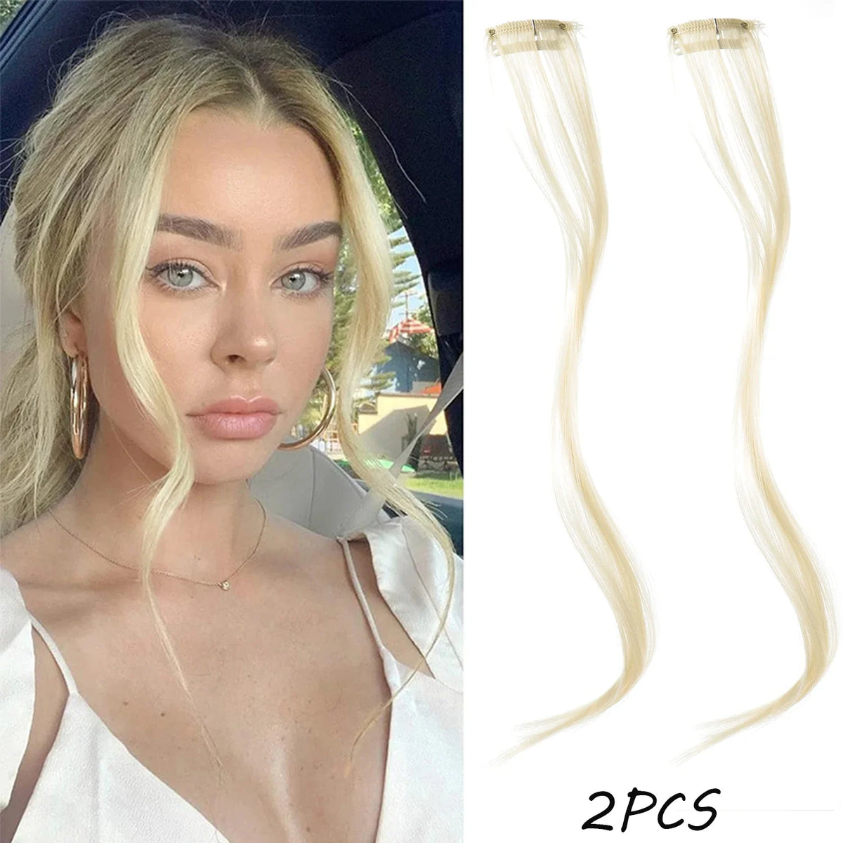 2PC Curly Bangs Clip-On Hair Extensions | Wavy Side Fringe with Invisible Clips