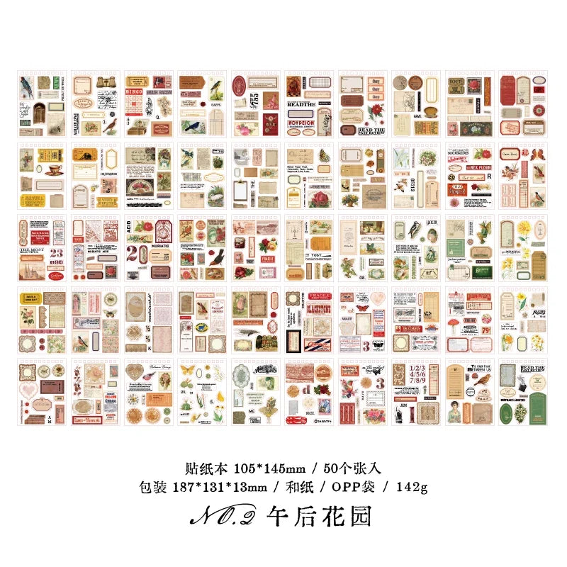 Vintage Collage Paper Stickers | 50 Sheets Retro Washi Tape Sticker Pack