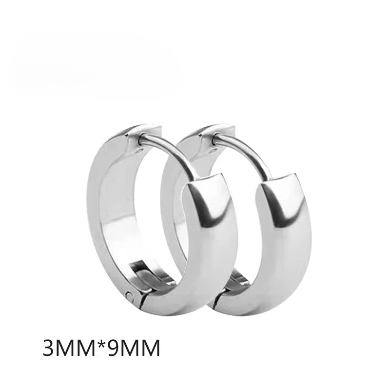 Unisex Punk Black Stainless Steel Hoop Earrings | Gothic Fake Earring Set