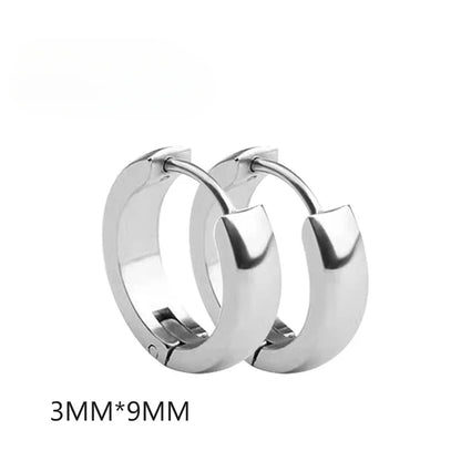 Unisex Punk Black Stainless Steel Hoop Earrings | Gothic Fake Earring Set