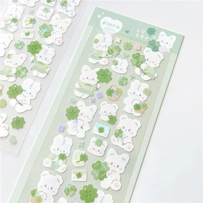 1pc Korean Cute Sticker Kawaii Bling Bunny Rainbow Four-leaf Pudding Sticker Waterproof Hot Silver Sticker for Student DIY Photo
