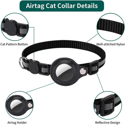Cat AirTag Holder Collar – Adjustable Reflective Breakaway Kitten Collar with Bell & Waterproof AirTag Case