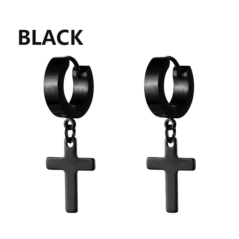 Black Stainless Steel Punk Stud Earrings | Unisex Geometric Drop Earrings
