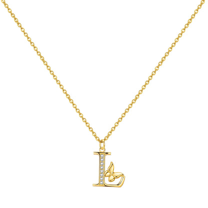 925 Sterling Silver Butterfly Initial Necklace | 26 Letter Y-Shaped Pendant for Women