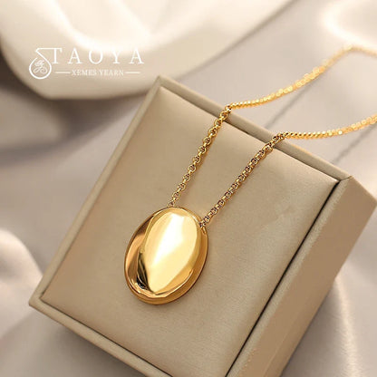 Taoya Stainless Steel Gold Color Oval Pendant Necklace | Fashion Jewelry for Women
