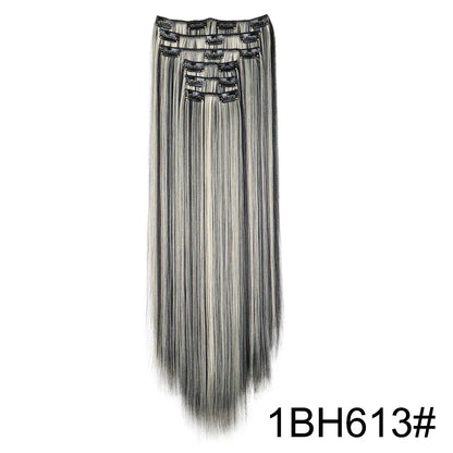Synthetic 24 Inch Clip In Hair Extensions | Long Straight Blonde Black Heat Resistant Daily Use
