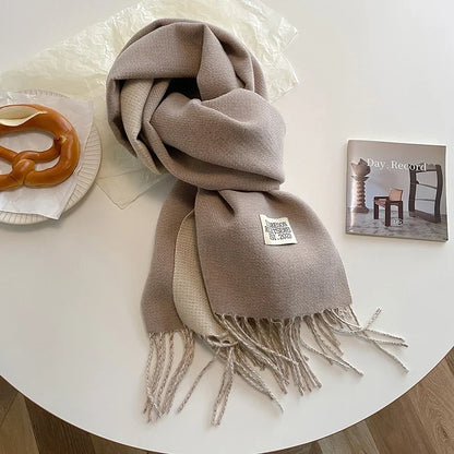 2023 Korean Style Cashmere Winter Scarf for Women – Knitted Double-Sided Solid Color Wrap | Soft Warm Fashion Neckerchief Shawl