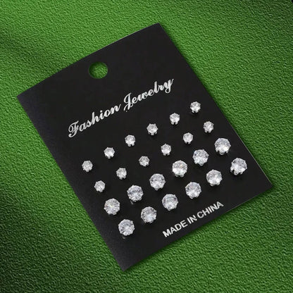 12 Pairs Stainless Steel Stud Earrings Set for Women Men | Zircon Bud Jewelry Gift Set