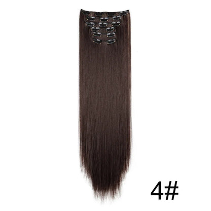 Synthetic 24 Inch Clip In Hair Extensions | Long Straight Blonde Black Heat Resistant Daily Use