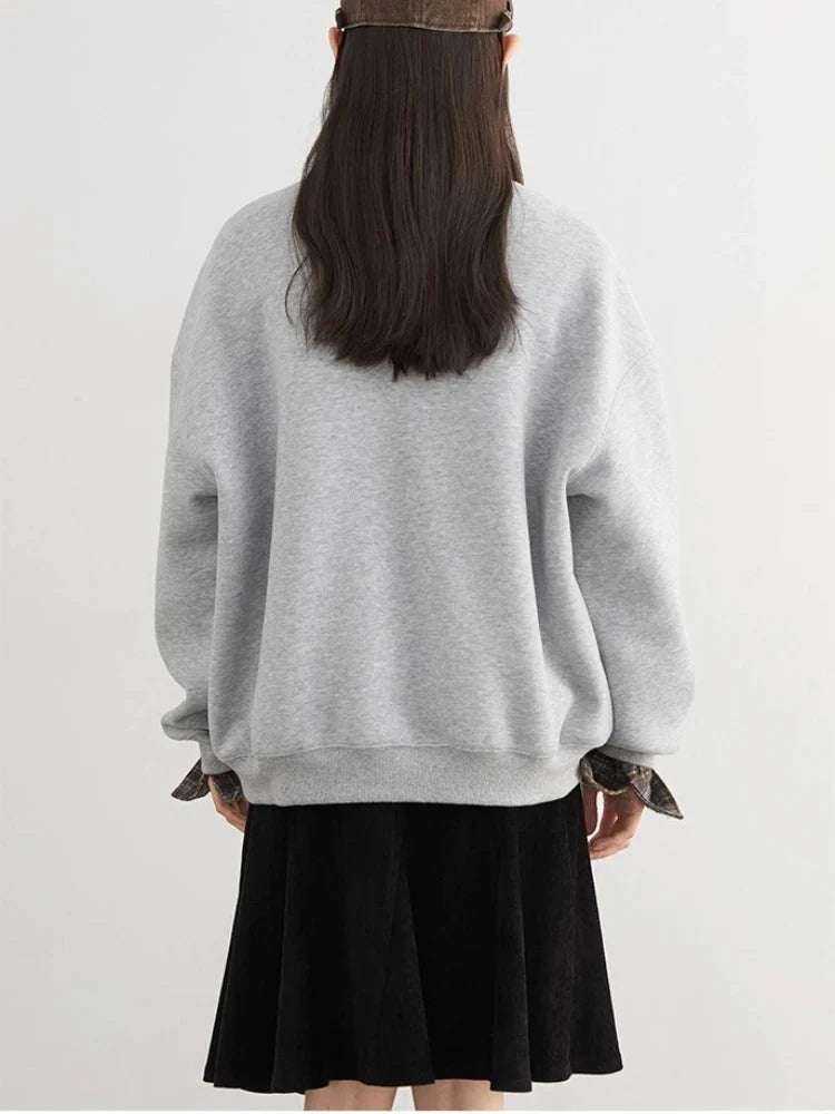 Letter Print Fleece Sweatshirt Casual Warm Pullover