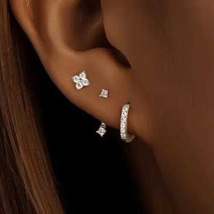 3Pcs Double Crystal Tragus Earring Floral Set | Cartilage Helix Stud Earrings Bulk Lobe Hoop Earring Lot Women Fashion Jewelry Gift