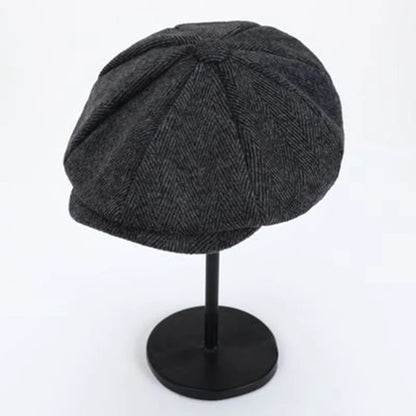 Retro Men’s Newsboy Cap – Classic Herringbone Octagonal Hat, British Style Flat Cap for Autumn & Winter, Vintage Painter Beret