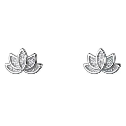 925 Sterling Silver Lotus Flower Stud Earrings | Elegant Fine Jewelry for Women