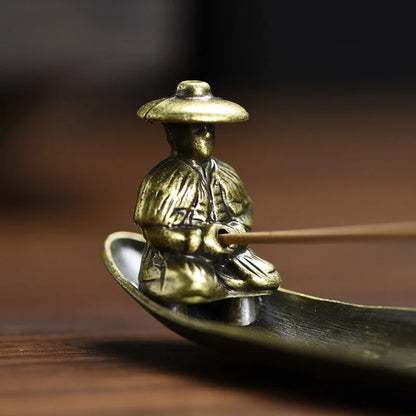 Traditional Japanese Incense Holder Old Men Fishing Boat Design | Aromatherapy Ornament for Home Decor
