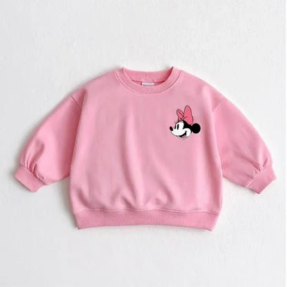 Cartoon Sweatshirts For Boys And Girls Cute Tops Crewneck Pullovers Toddler New Solid Color Hoodie Mickey Minnie Print Clothes