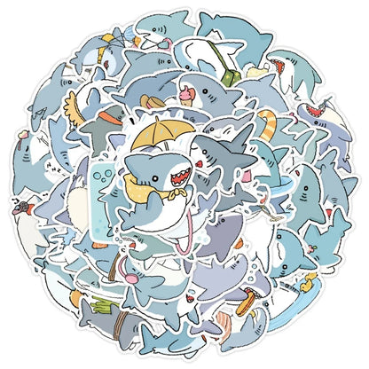50 Funny Shark Meme Stickers Pack | Waterproof PVC Decals for Laptop, Luggage, Skateboard