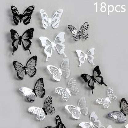 18pcs Black and White Butterfly Wall Stickers | Elegant PVC Decals for Home Decor