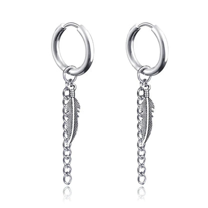 2pc Punk Cross Feather Stud Earrings | Unisex Stainless Steel Hoop Earrings